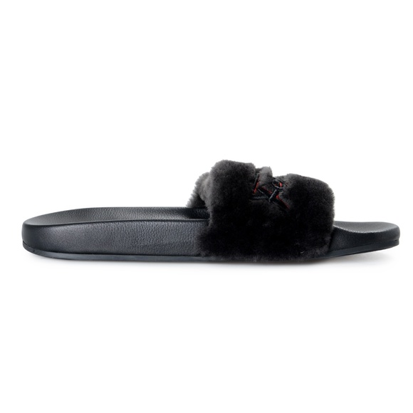 Salvatore Ferragamo Lamb Fur Leather Flip Flop
